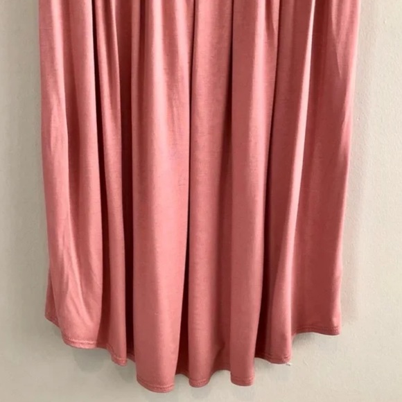 From Palmer Preppy Soft Stretchy Flowy Empire Waist Short Sleeve Midi Dress Pink - Picture 5 of 9